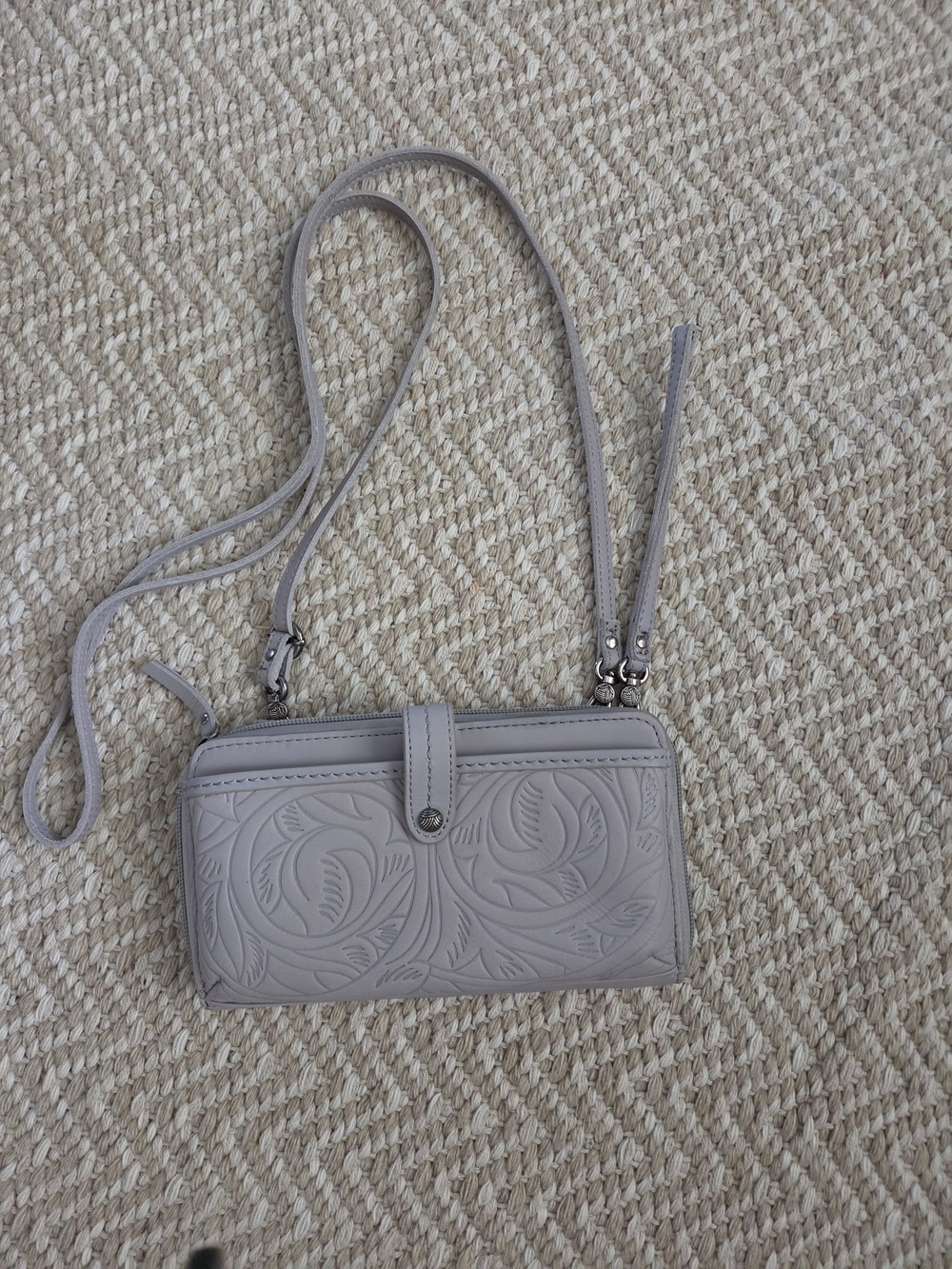 Light Gray Floral Embossed Crossbody Wallet - Women Bags